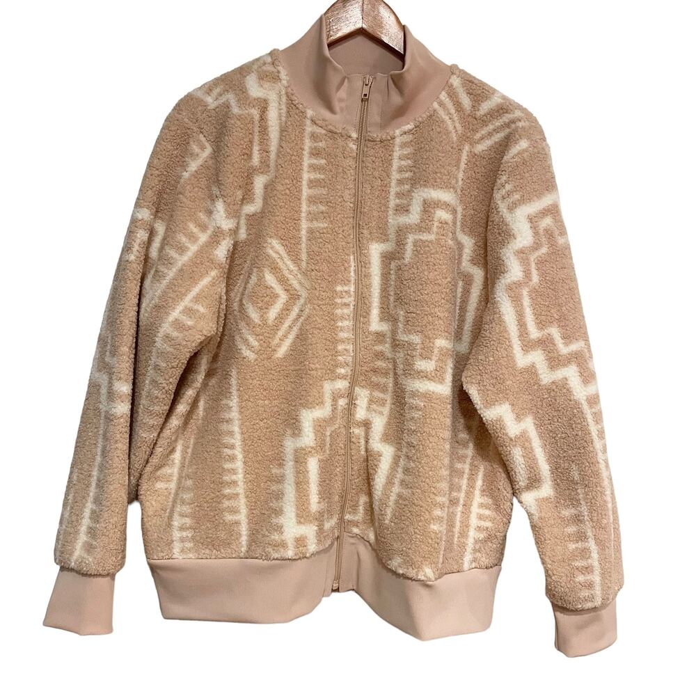 Susan Graver Bomber Jacket Womens Size Large Weekend Printed Polar Fleece Winter - Picture 1 of 8